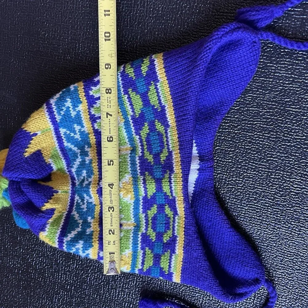 Vintage Igloos Purple Yellow‎ Nordic Knit Wool Beanie Hat Ear Flaps Ski Vikings
